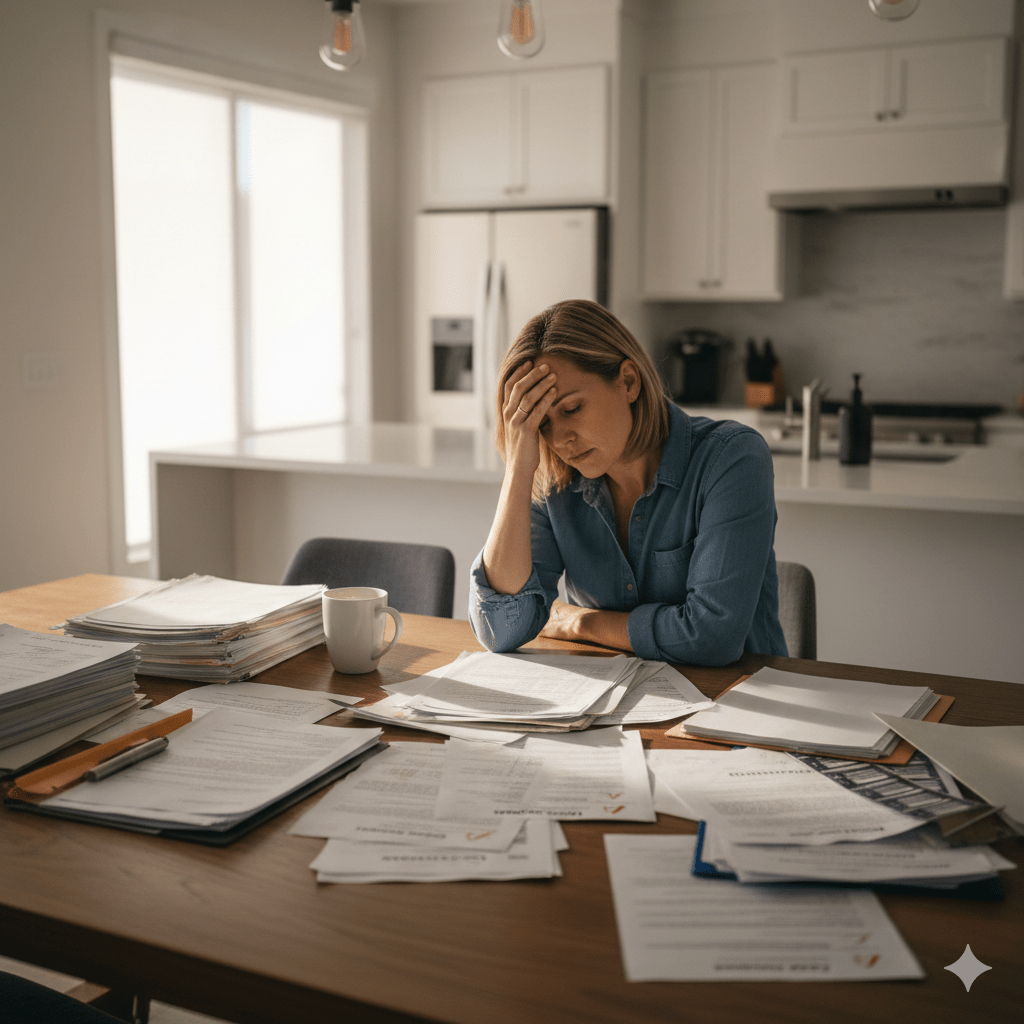 Stressed homeowner with paperwork